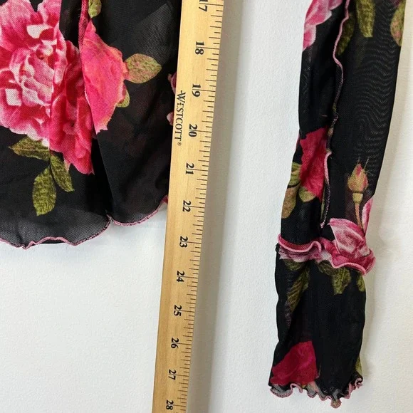 Free People Charlie Sheer Mesh Floral Top Women's Small Lettuce Neck Whimsigoth - Picture 6 of 8